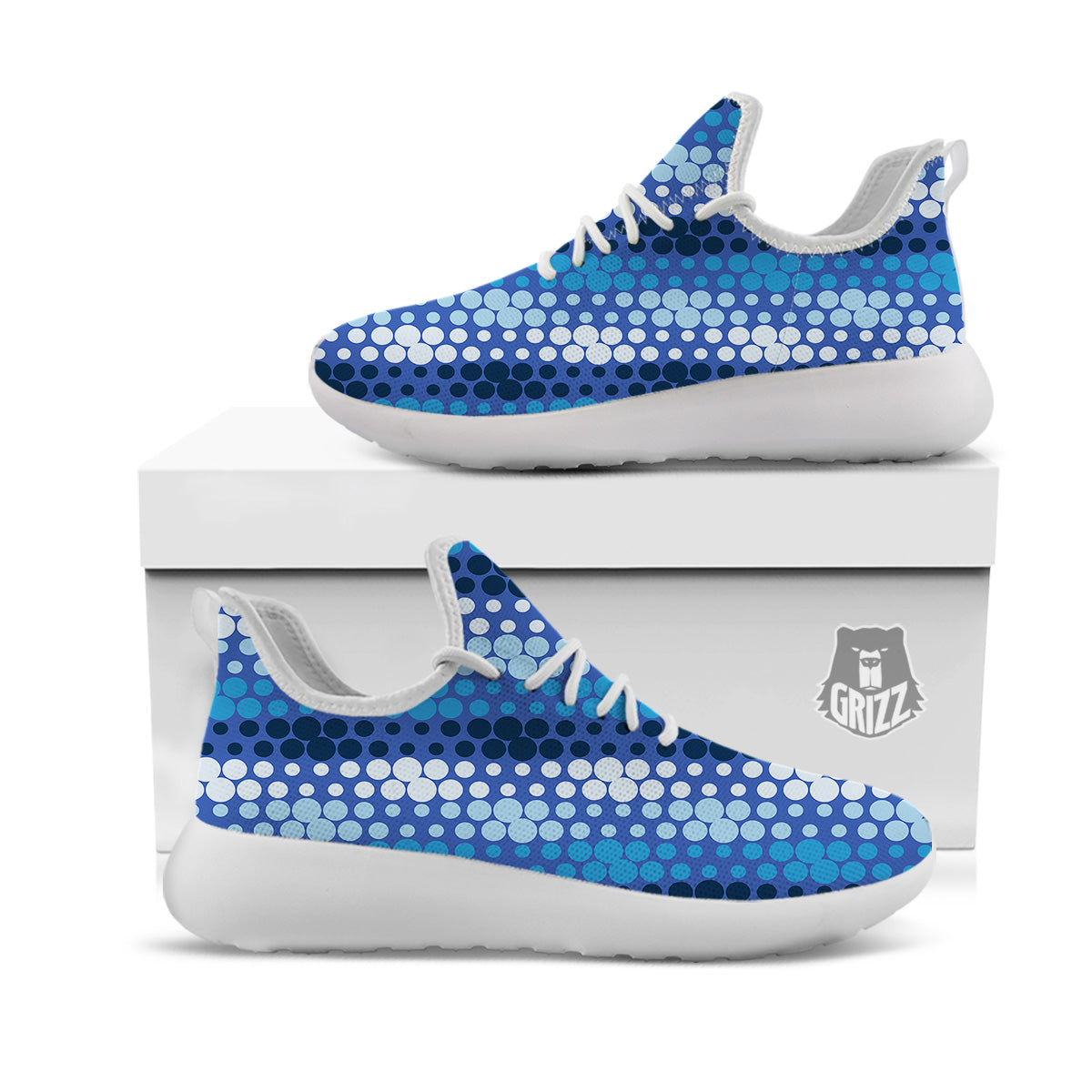 Polka Dot Blue Striped Print Pattern White Athletic Shoes-grizzshop
