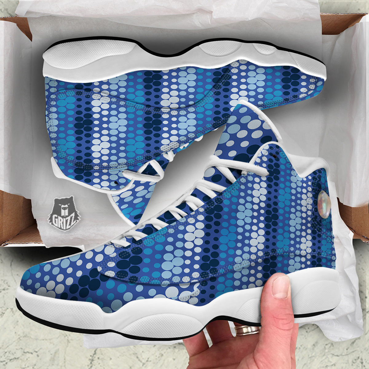 Polka Dot Blue Striped Print Pattern White Basketball Shoes-grizzshop