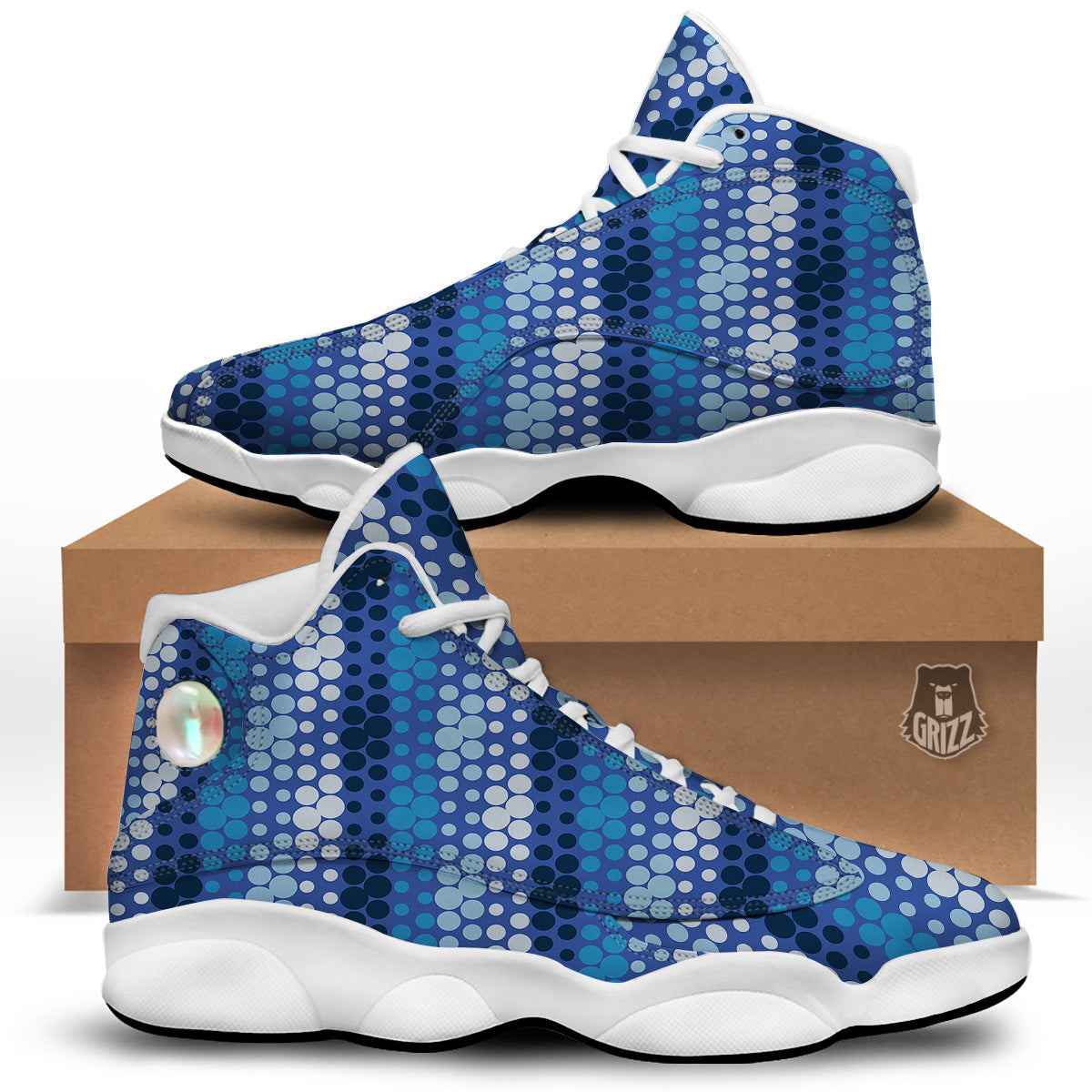 Polka Dot Blue Striped Print Pattern White Basketball Shoes-grizzshop