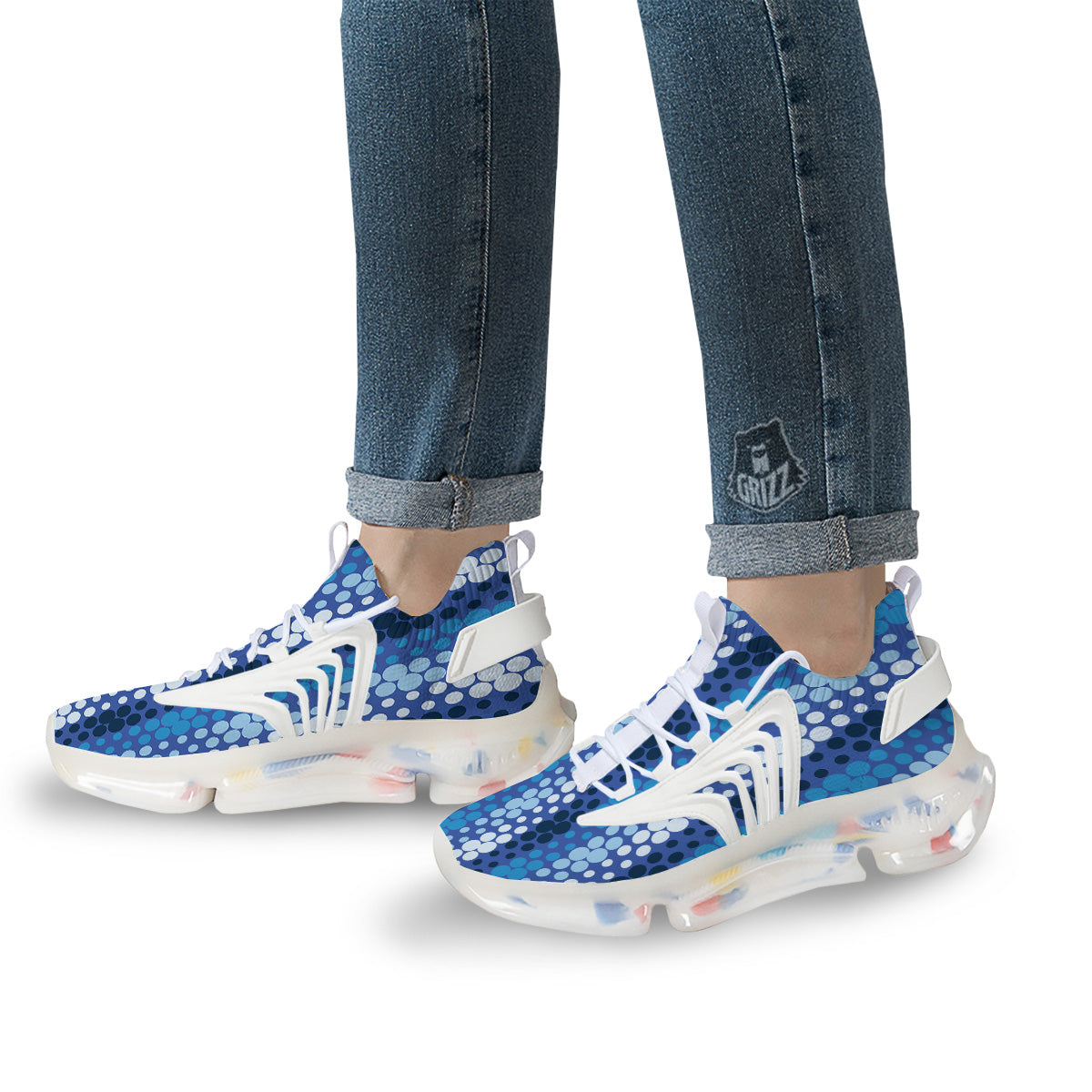 Polka Dot Blue Striped Print Pattern White Gym Shoes-grizzshop