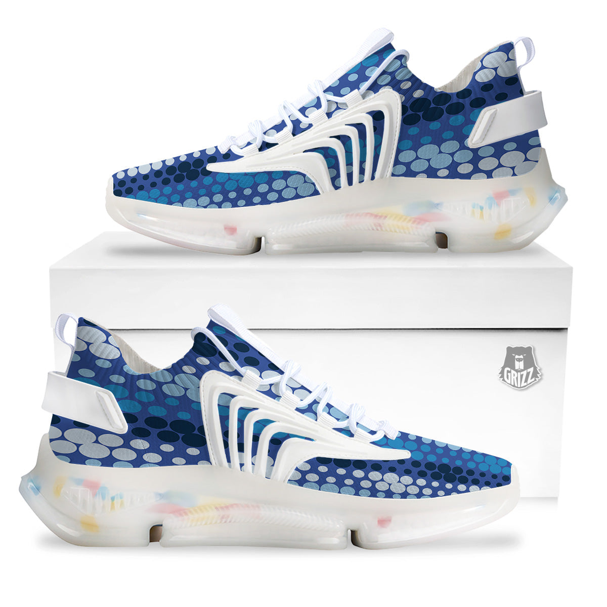 Polka Dot Blue Striped Print Pattern White Gym Shoes-grizzshop