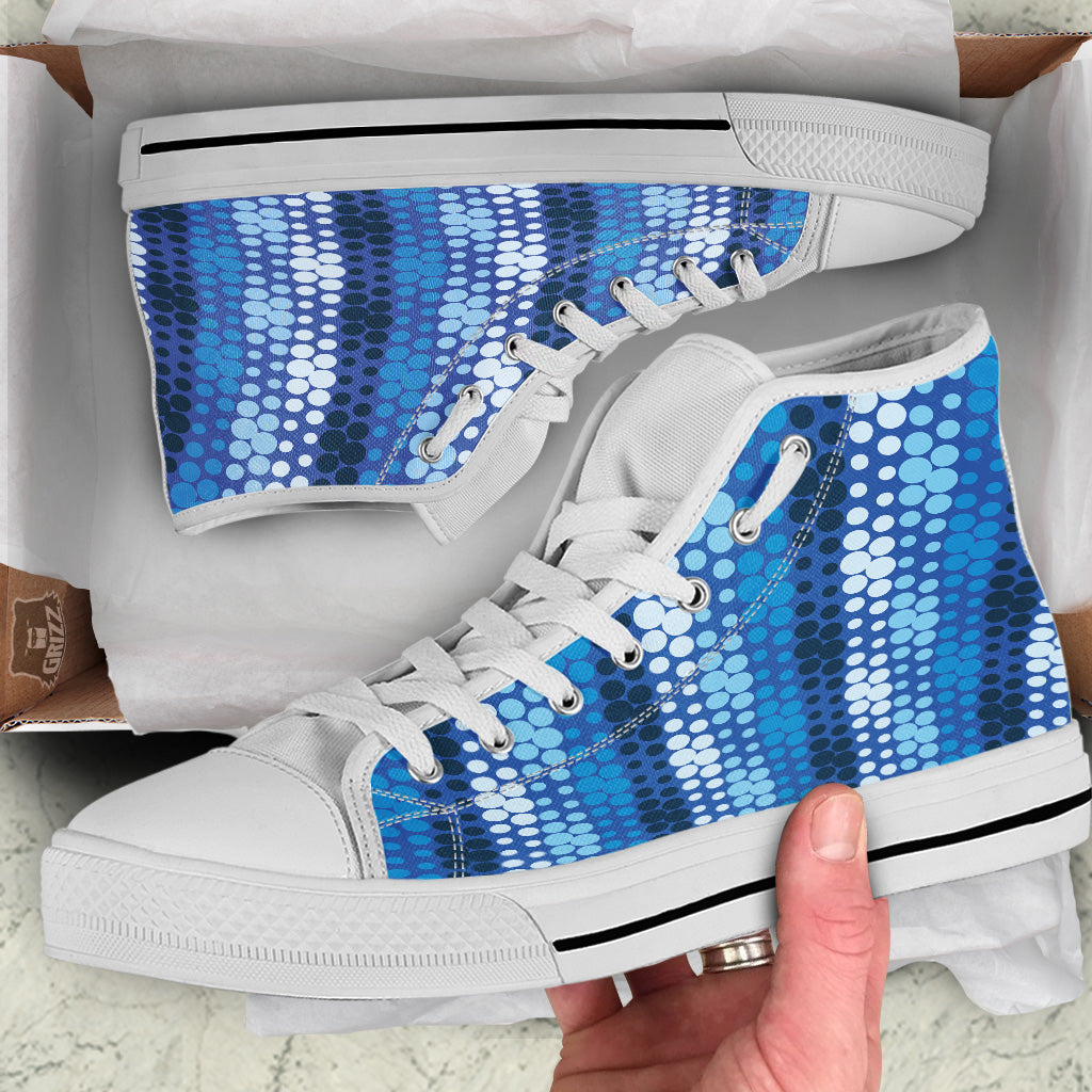 Polka Dot Blue Striped Print Pattern White High Top Shoes-grizzshop