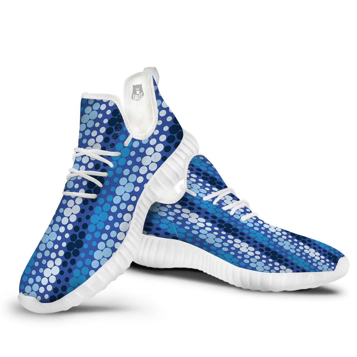 Polka Dot Blue Striped Print Pattern White Walking Shoes-grizzshop