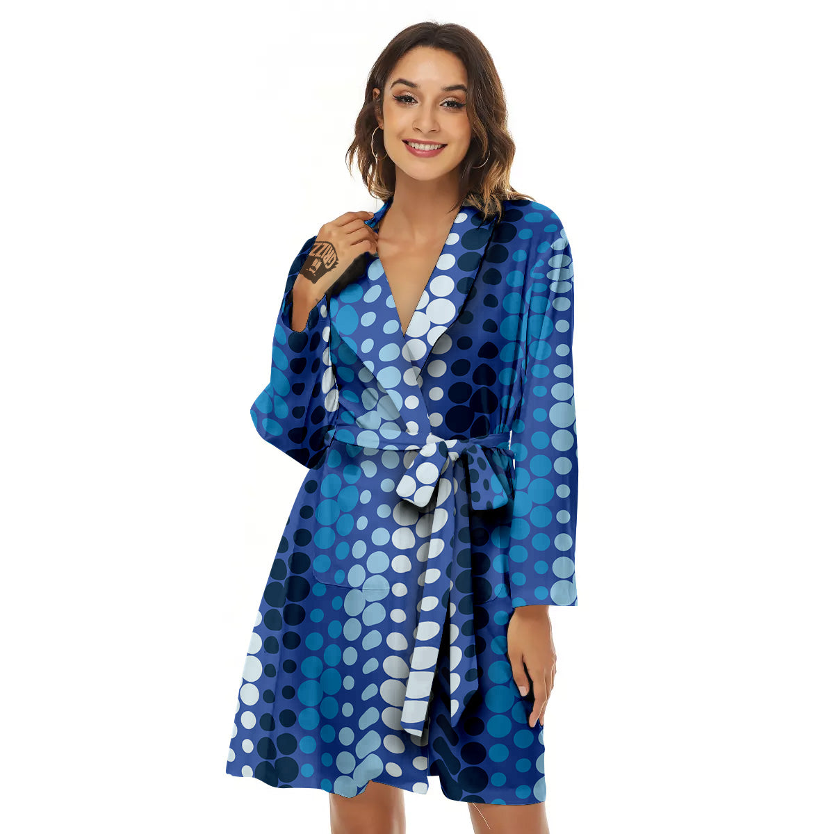 Polka Dot Blue Striped Print Pattern Women's Robe-grizzshop