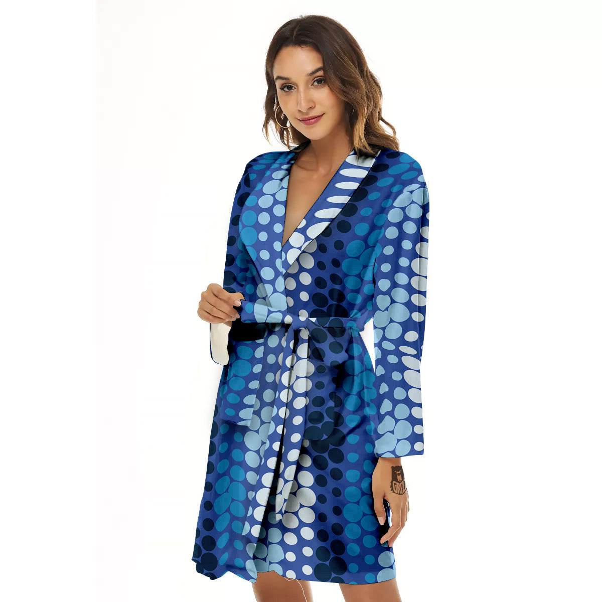 Polka Dot Blue Striped Print Pattern Women's Robe-grizzshop