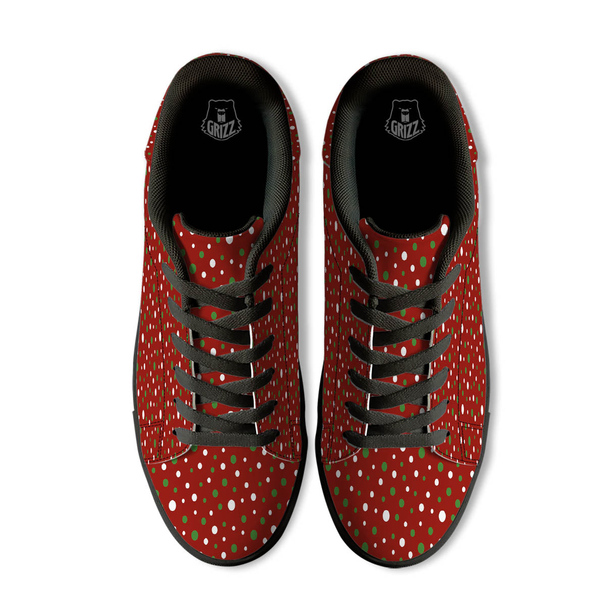 Polka Dot Christmas Style Print Pattern Black Low Top Sneakers-grizzshop