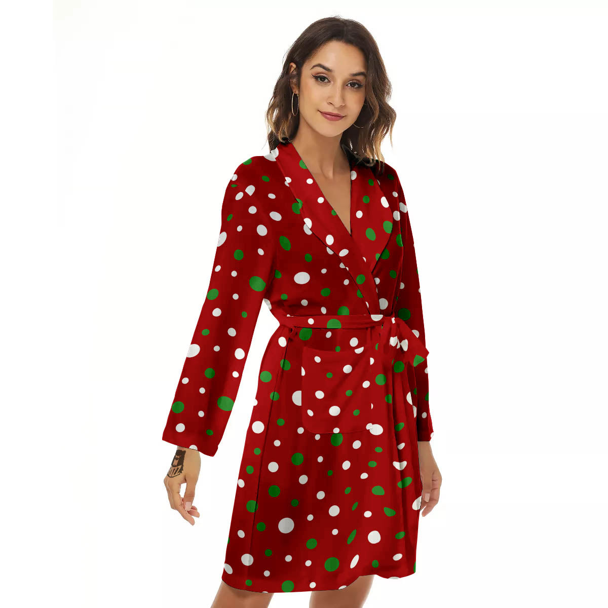 Polka Dot Christmas Style Print Pattern Women's Robe-grizzshop