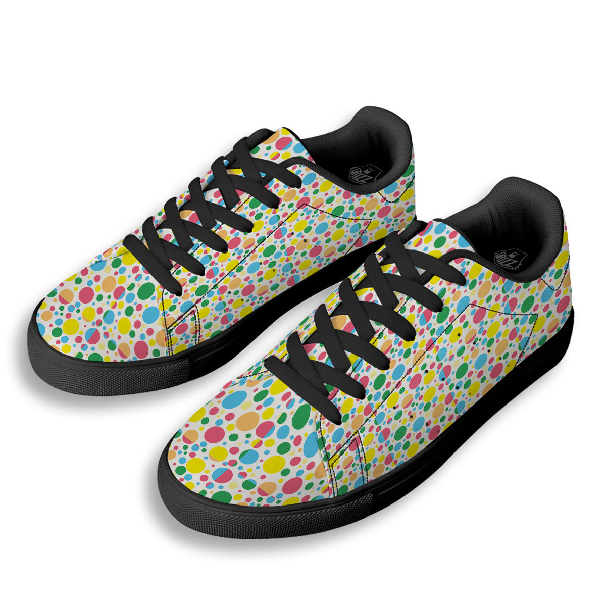 Polka Dot Colorful Print Pattern Black Low Top Sneakers-grizzshop
