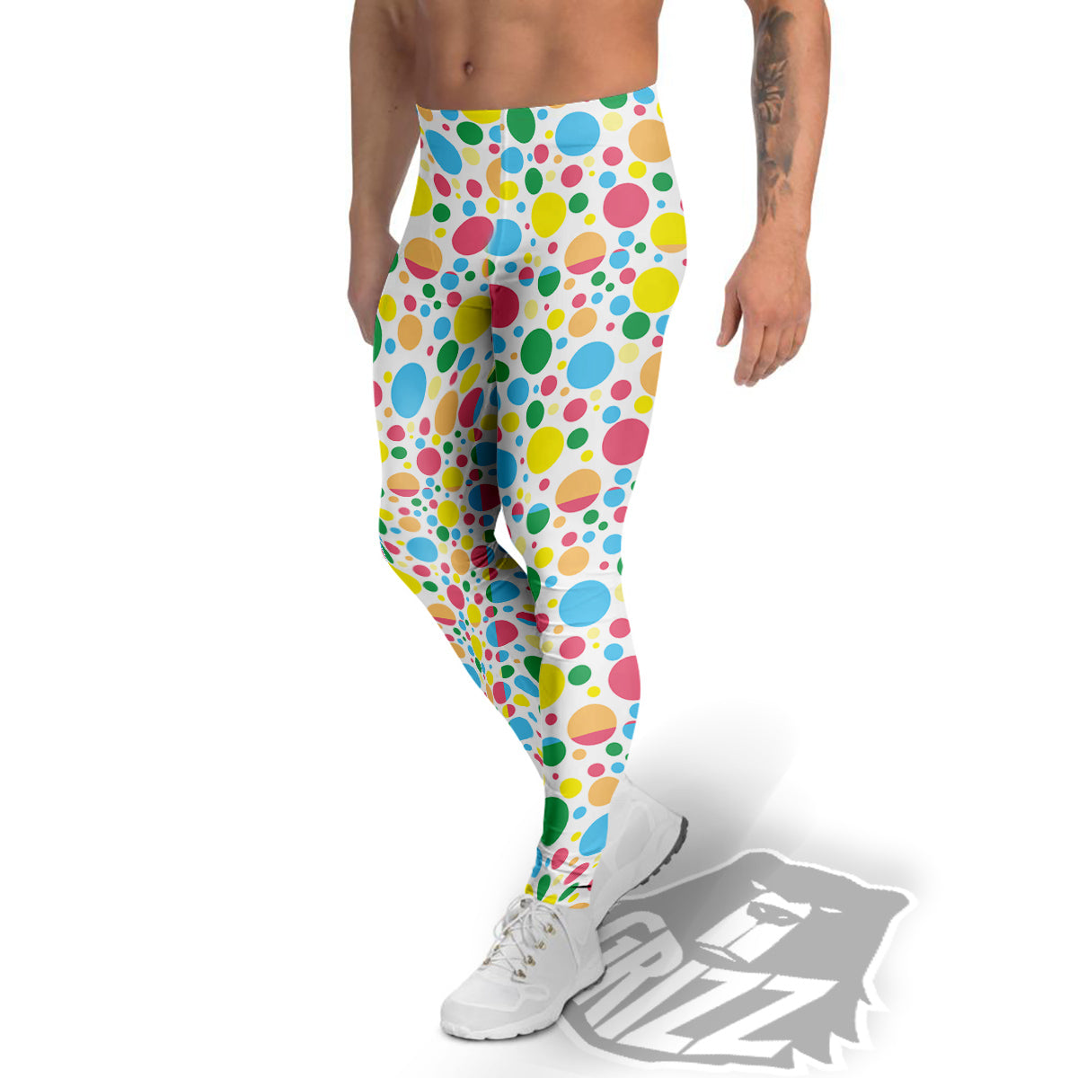 Polka Dot Colorful Print Pattern Men's Leggings-grizzshop
