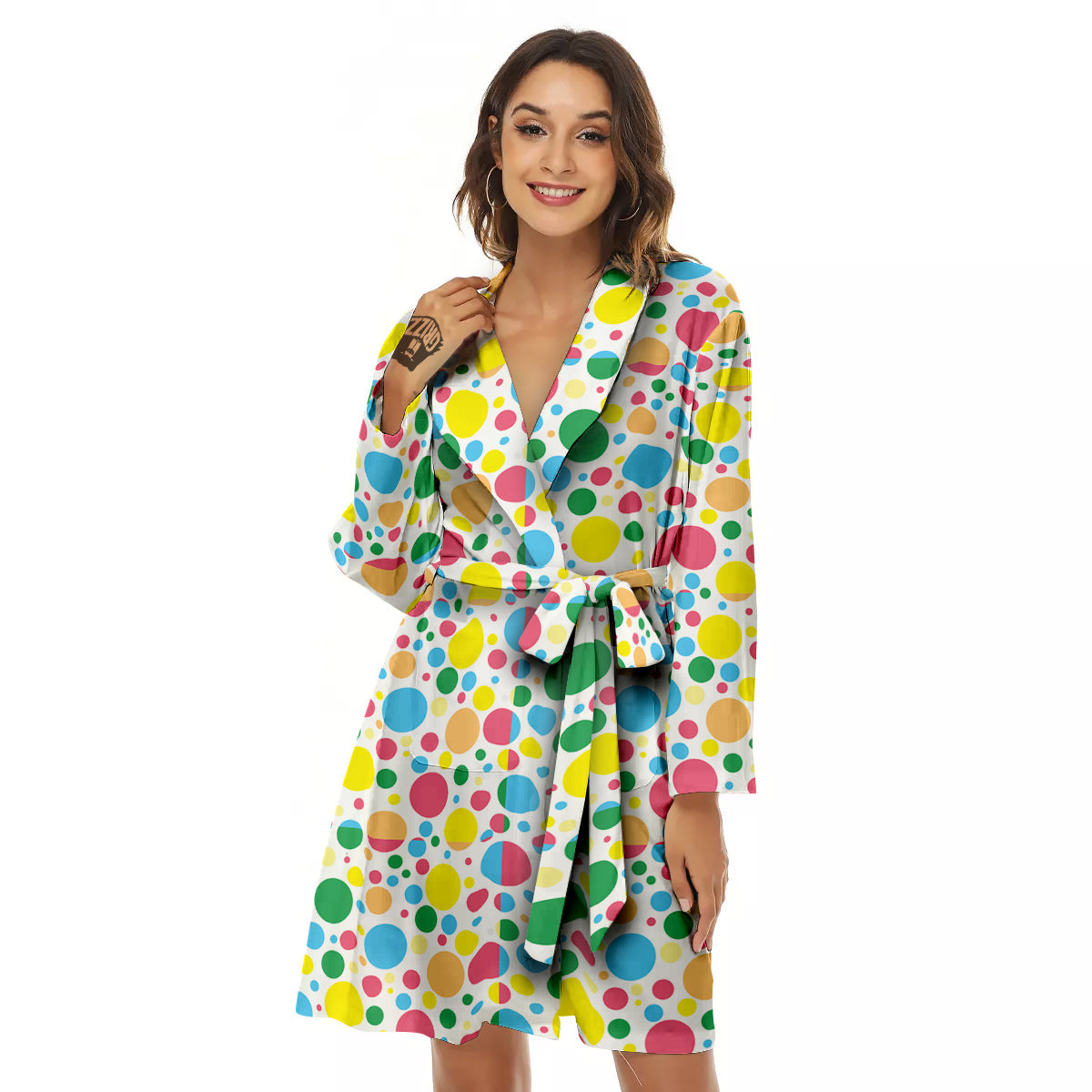 Polka Dot Colorful Print Pattern Women's Robe-grizzshop