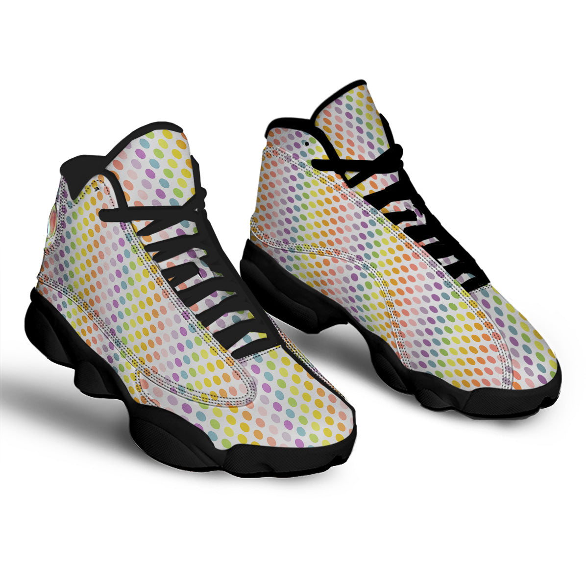 Polka Dot Colors Rainbow Print Pattern Black Basketball Shoes-grizzshop