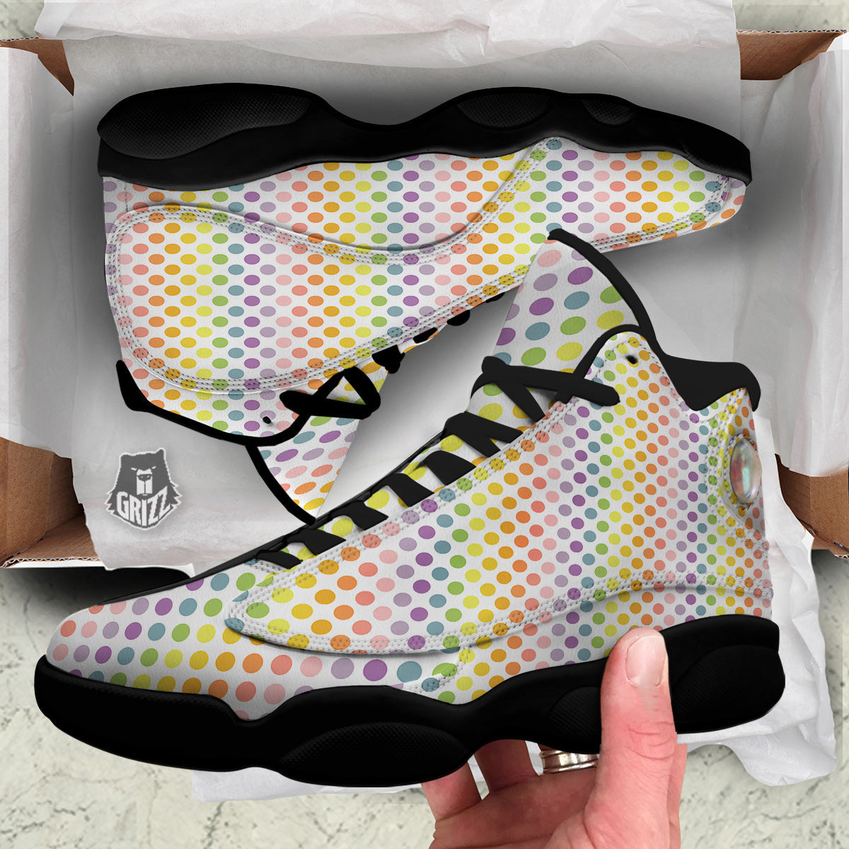 Polka Dot Colors Rainbow Print Pattern Black Basketball Shoes-grizzshop