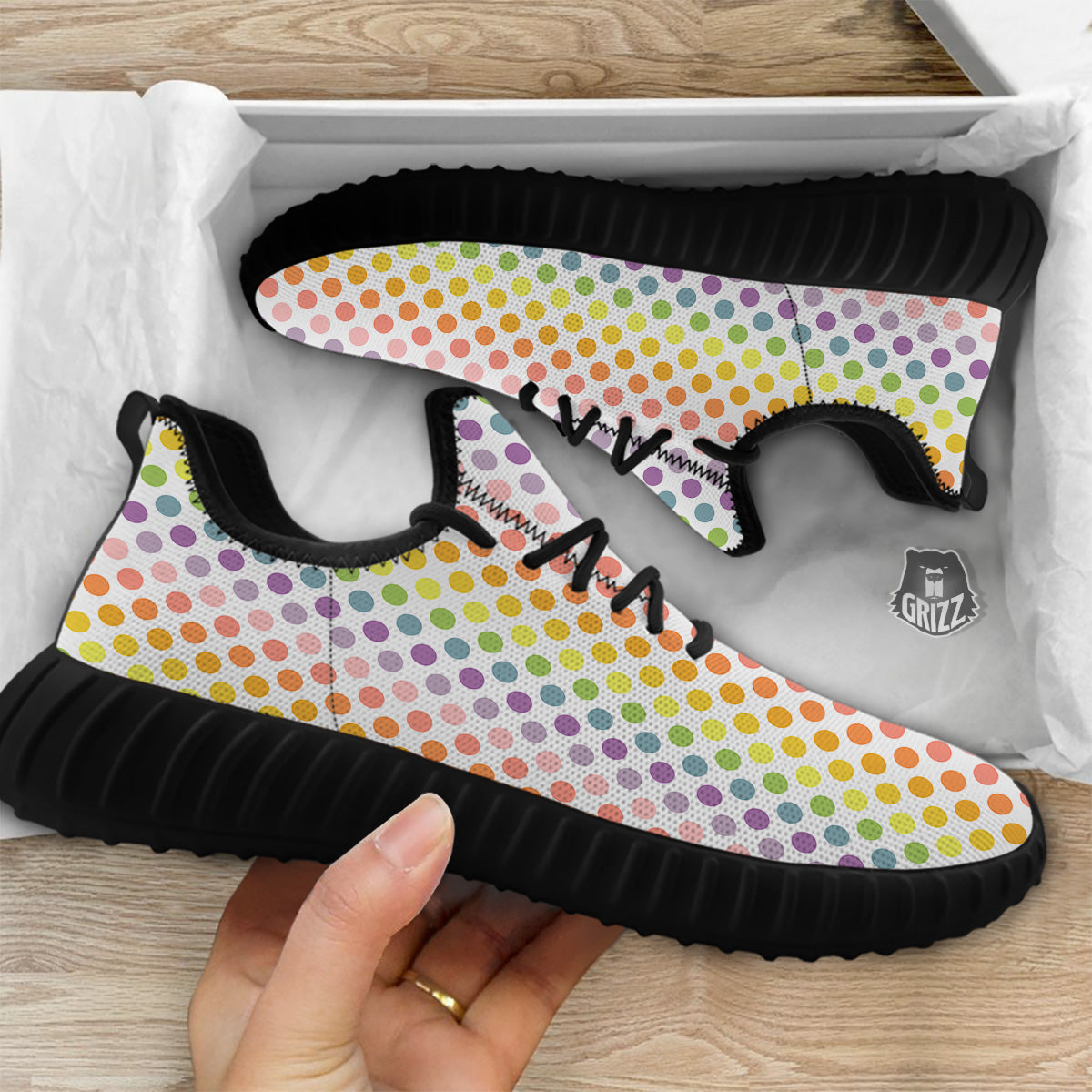 Polka Dot Colors Rainbow Print Pattern Black Walking Shoes-grizzshop