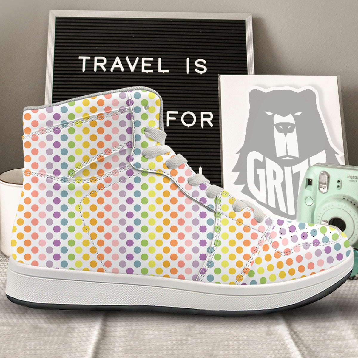 Polka Dot Colors Rainbow Print Pattern High Top Sneakers-grizzshop