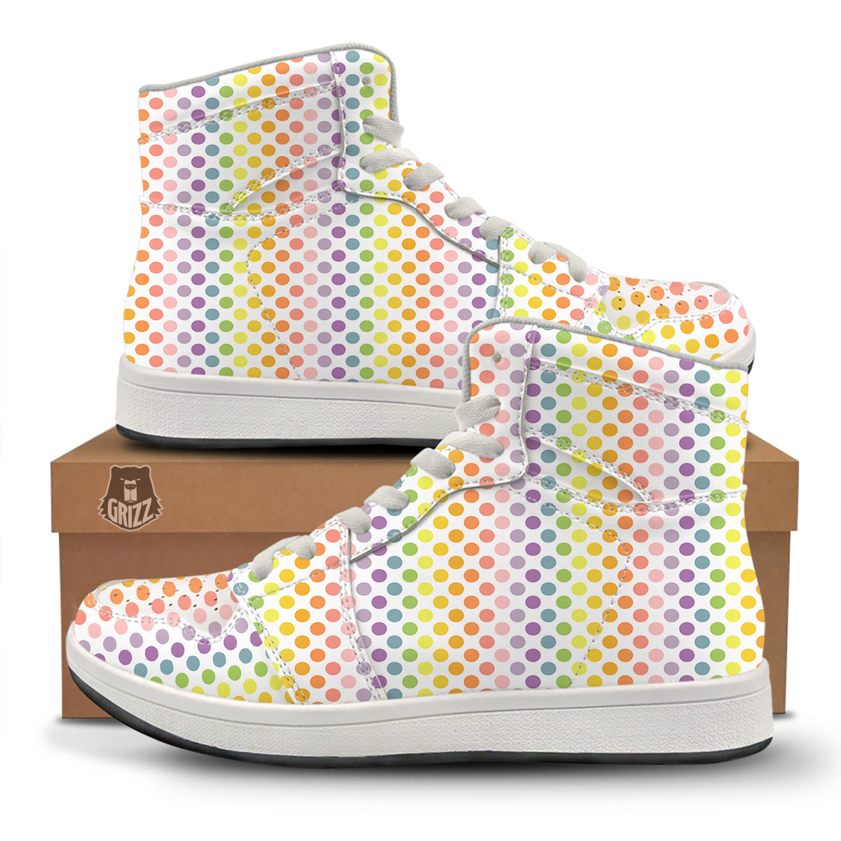 Polka Dot Colors Rainbow Print Pattern High Top Sneakers-grizzshop