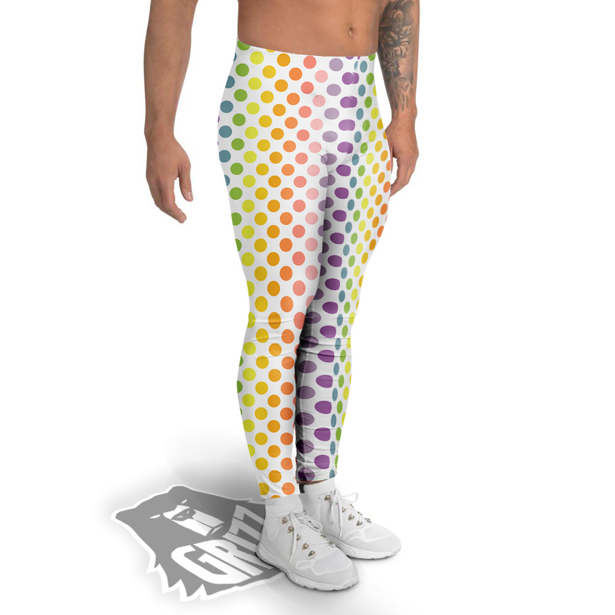 Polka Dot Colors Rainbow Print Pattern Men's Leggings-grizzshop