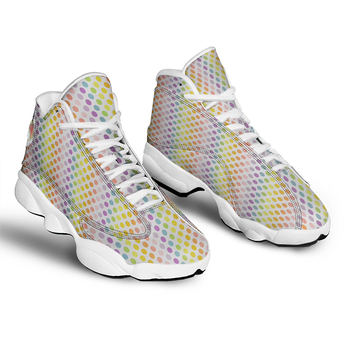 Polka Dot Colors Rainbow Print Pattern White Basketball Shoes-grizzshop