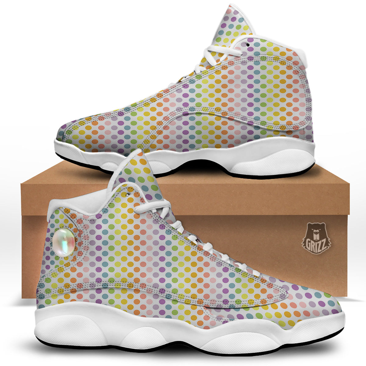 Polka Dot Colors Rainbow Print Pattern White Basketball Shoes-grizzshop