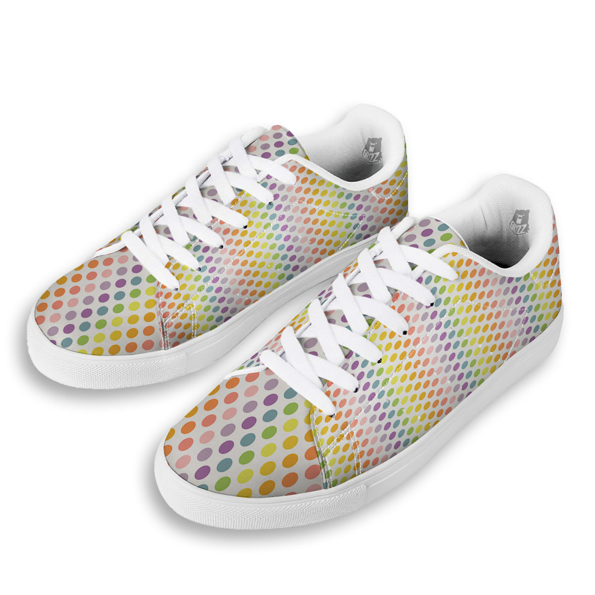 Polka Dot Colors Rainbow Print Pattern White Low Top Sneakers-grizzshop
