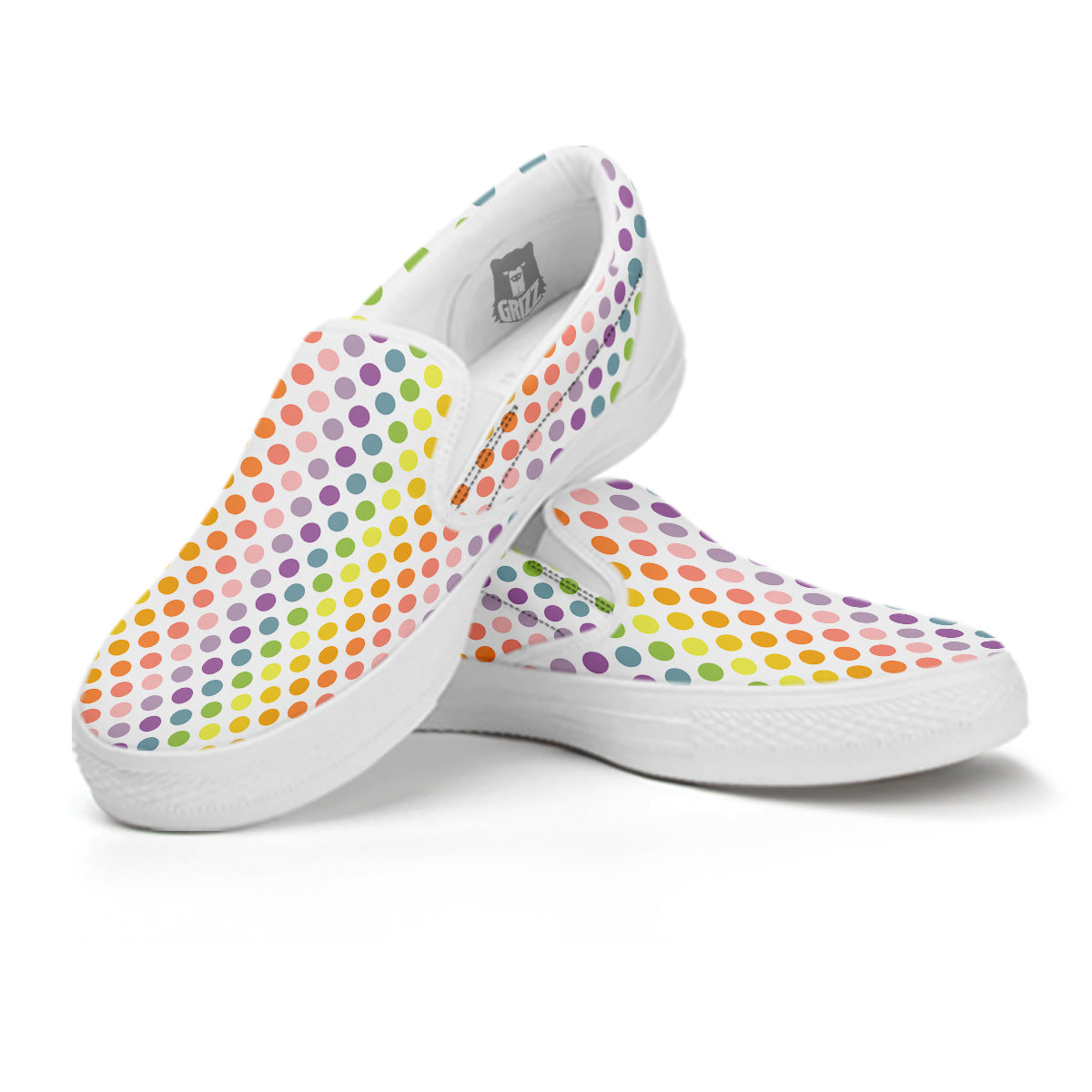Polka Dot Colors Rainbow Print Pattern White Slip On Shoes-grizzshop