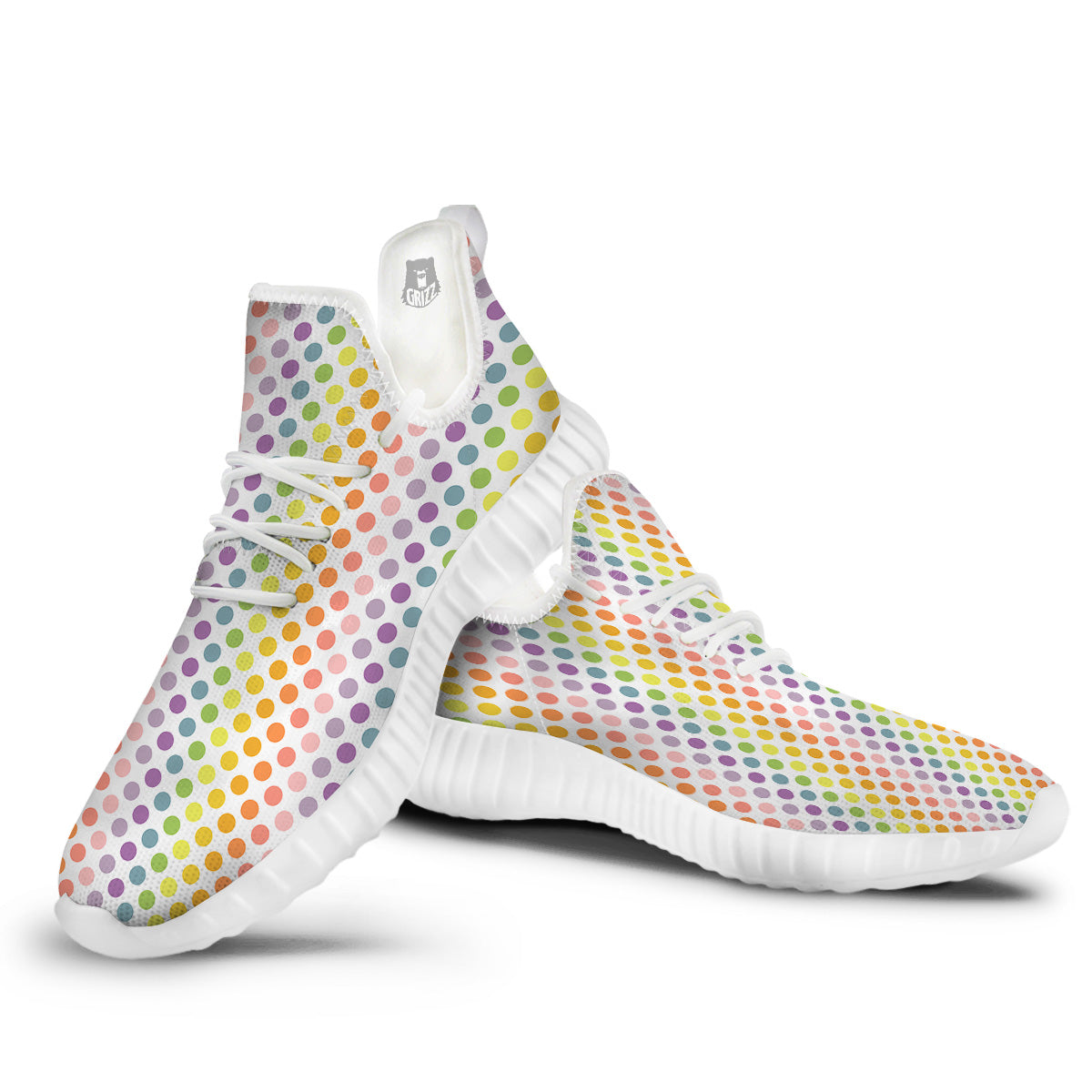Polka Dot Colors Rainbow Print Pattern White Walking Shoes-grizzshop
