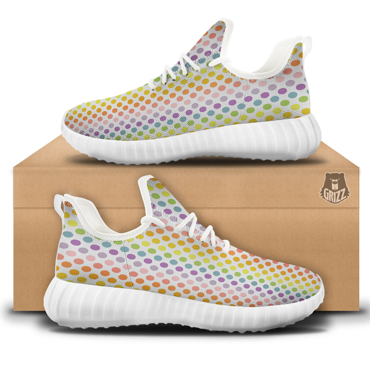 Polka Dot Colors Rainbow Print Pattern White Walking Shoes-grizzshop
