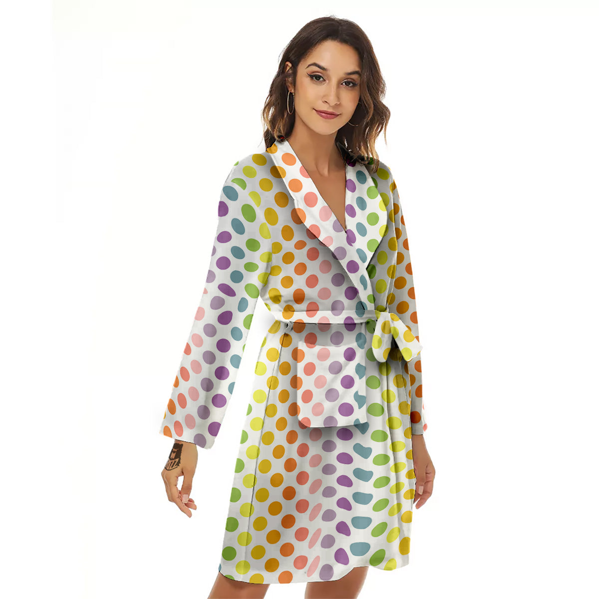 Polka Dot Colors Rainbow Print Pattern Women's Robe-grizzshop