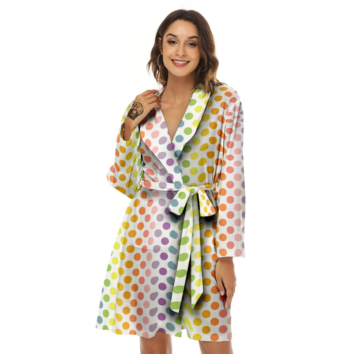 Polka Dot Colors Rainbow Print Pattern Women's Robe-grizzshop