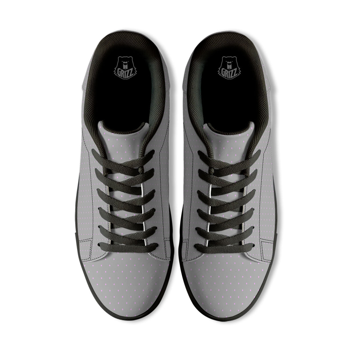 Polka Dot Grey And Pink Dot Print Pattern Black Low Top Sneakers-grizzshop