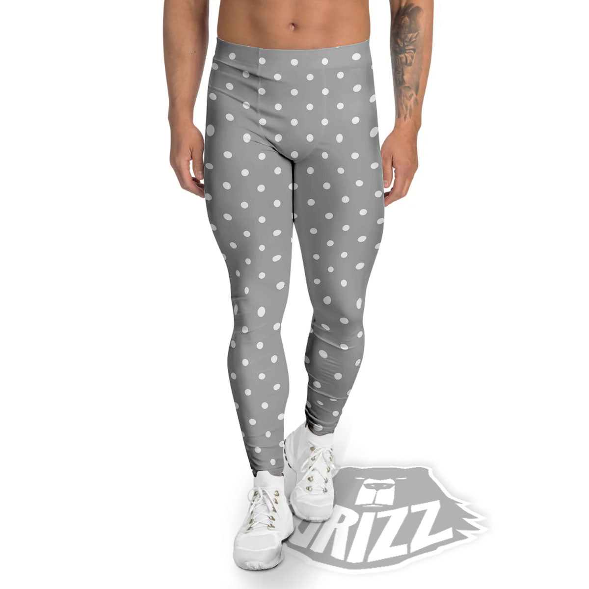 Polka Dot Grey And White Print Pattern Men's Leggings-grizzshop