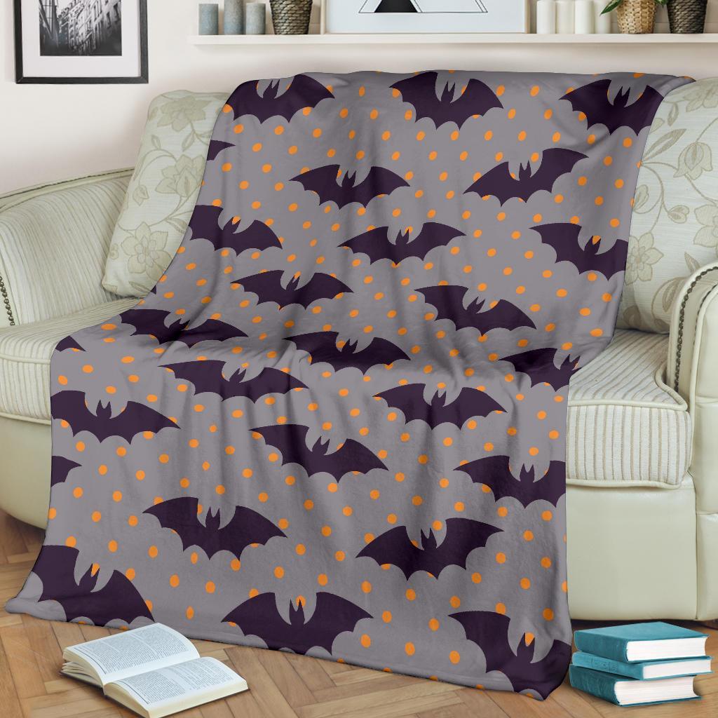 Polka Dot Halloween Bat Pattern Print Blanket-grizzshop