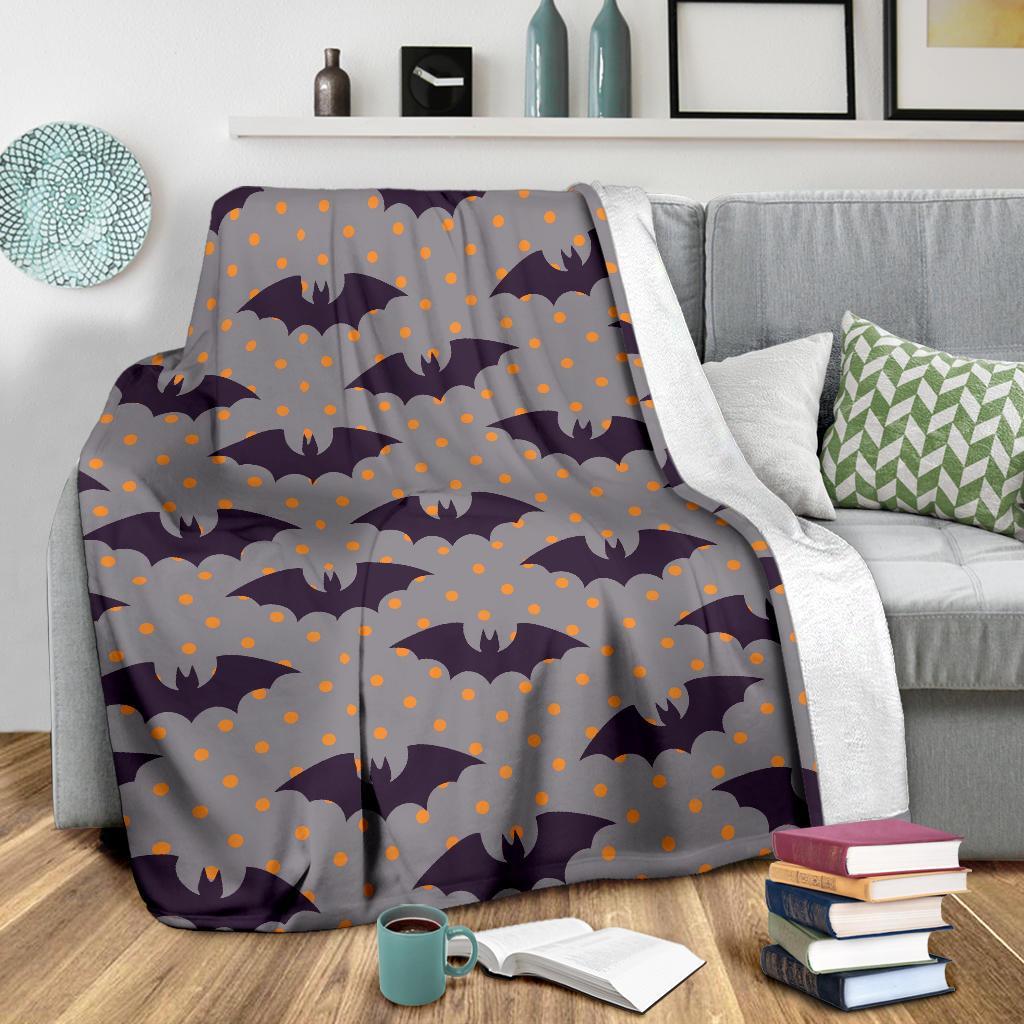 Polka Dot Halloween Bat Pattern Print Blanket-grizzshop