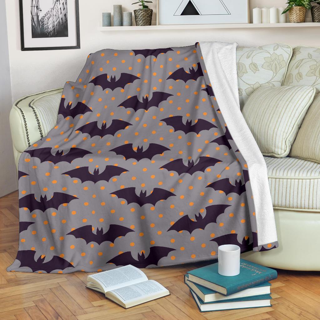 Polka Dot Halloween Bat Pattern Print Blanket-grizzshop