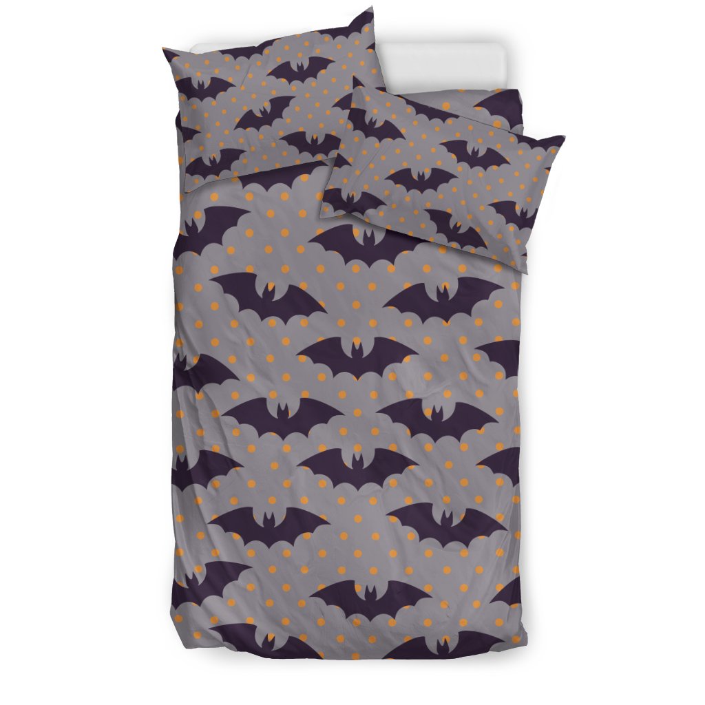 Polka Dot Halloween Bat Pattern Print Duvet Cover Bedding Set-grizzshop