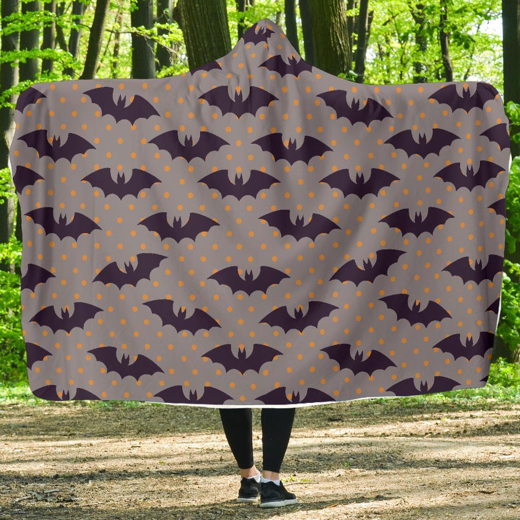 Polka Dot Halloween Bat Pattern Print Hooded Blanket-grizzshop