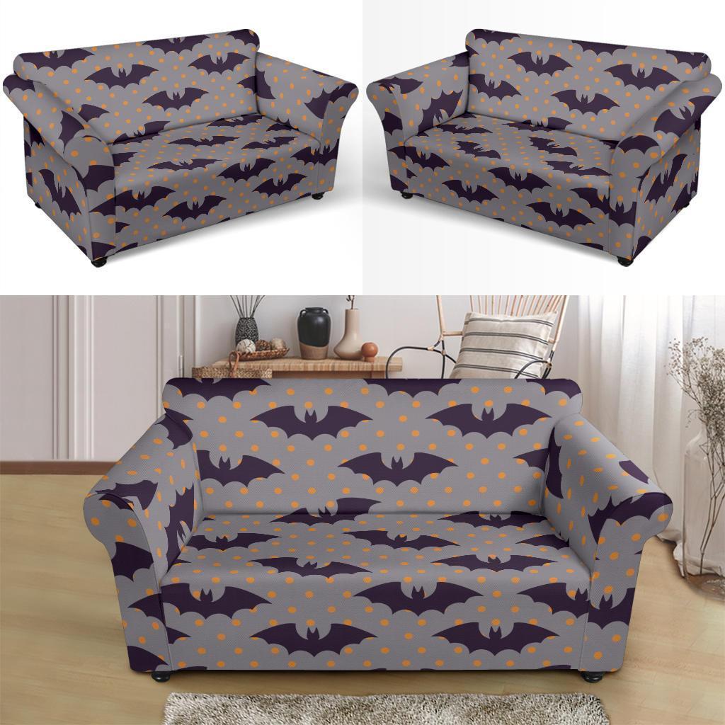 Polka Dot Halloween Bat Pattern Print Loveseat Cover-grizzshop