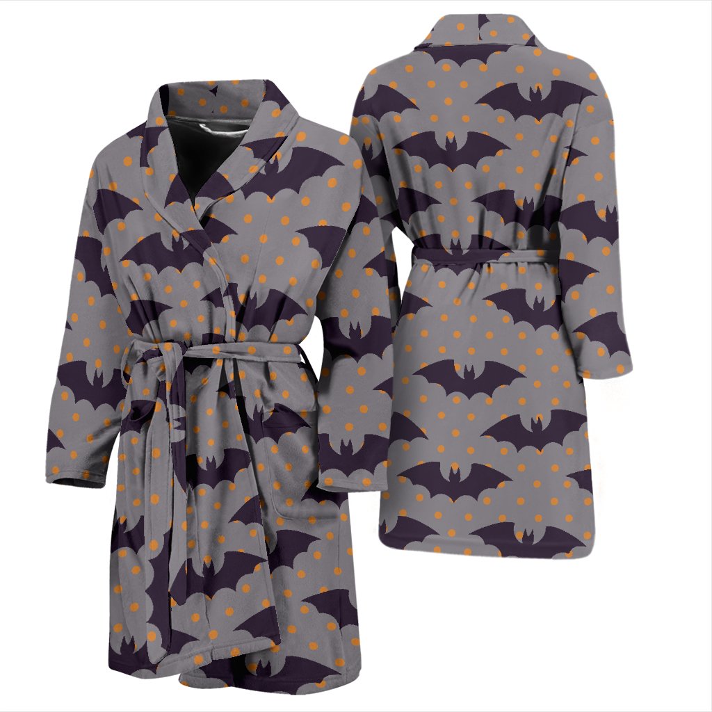 Polka Dot Halloween Bat Pattern Print Men Long Robe-grizzshop