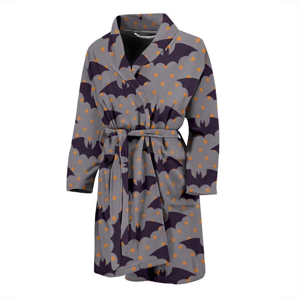 Polka Dot Halloween Bat Pattern Print Men Long Robe-grizzshop