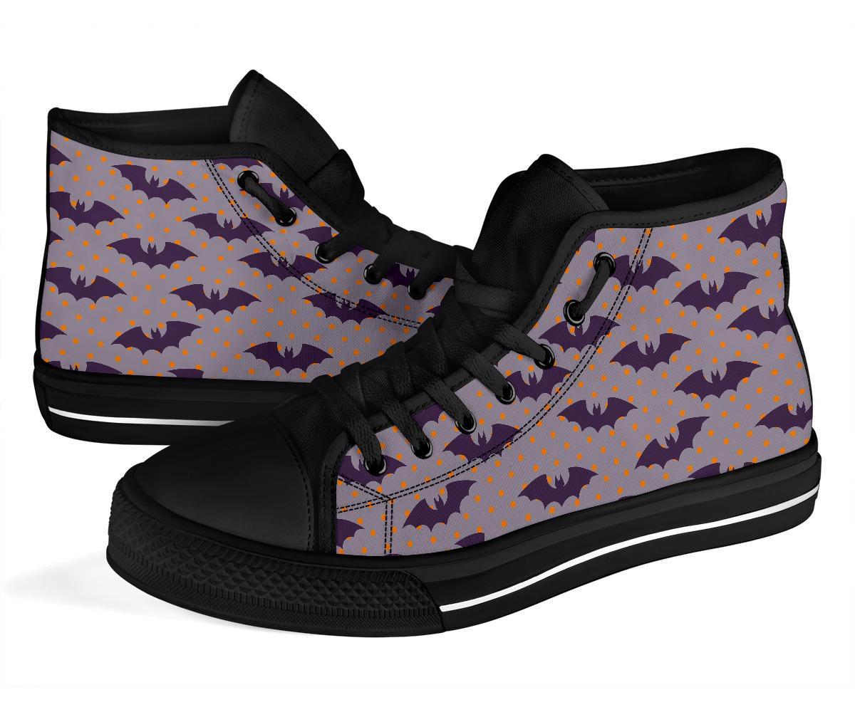 Polka Dot Halloween Bat Pattern Print Men Women's High Top Shoes-grizzshop