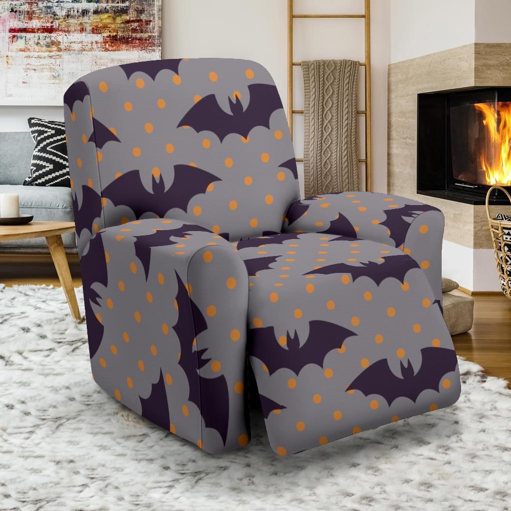 Polka Dot Halloween Bat Pattern Print Recliner Cover-grizzshop