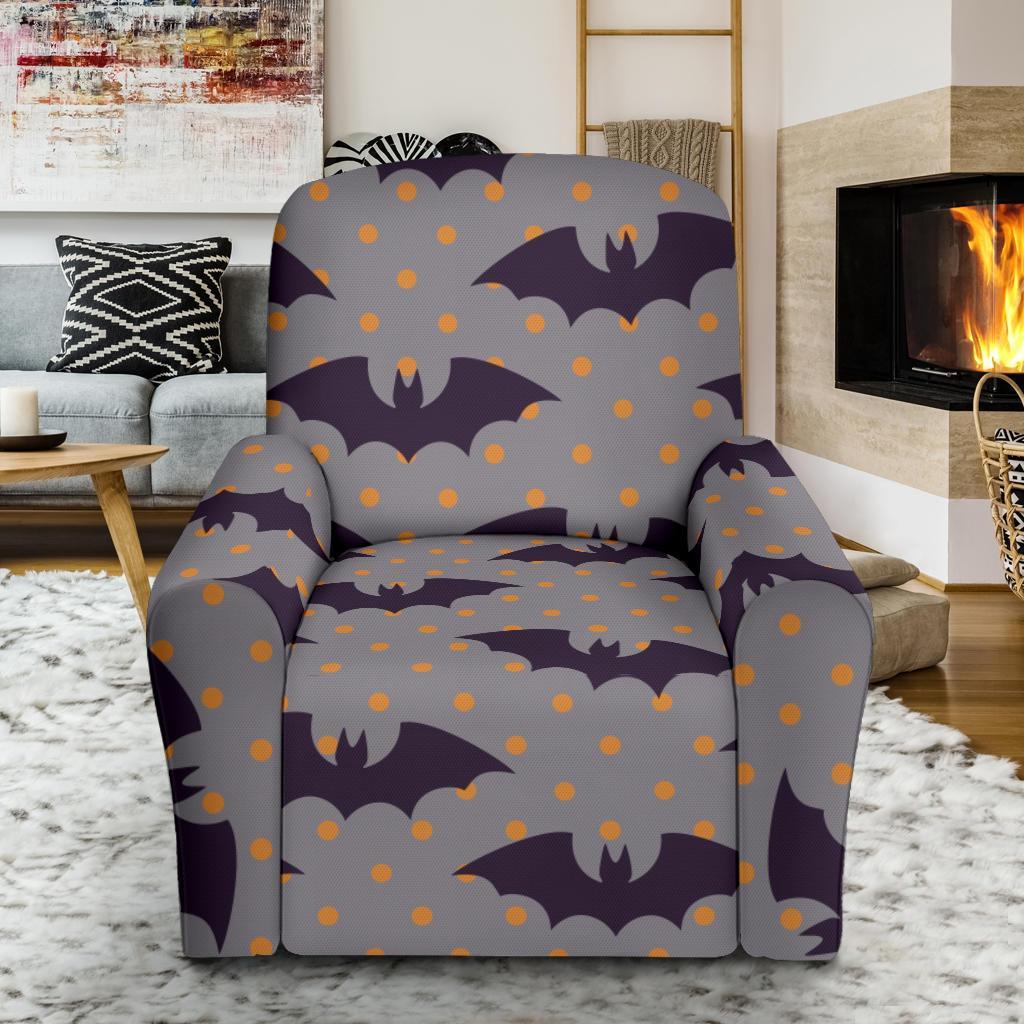 Polka Dot Halloween Bat Pattern Print Recliner Cover-grizzshop