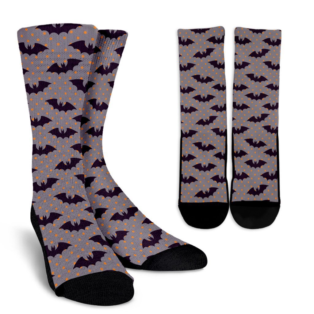 Polka Dot Halloween Bat Pattern Print Unisex Crew Socks-grizzshop