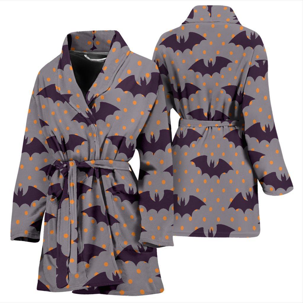 Polka Dot Halloween Bat Pattern Print Women Long Robe-grizzshop