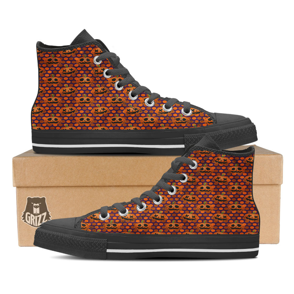 Polka Dot Halloween Pumkin Print Pattern High Top Shoes-grizzshop