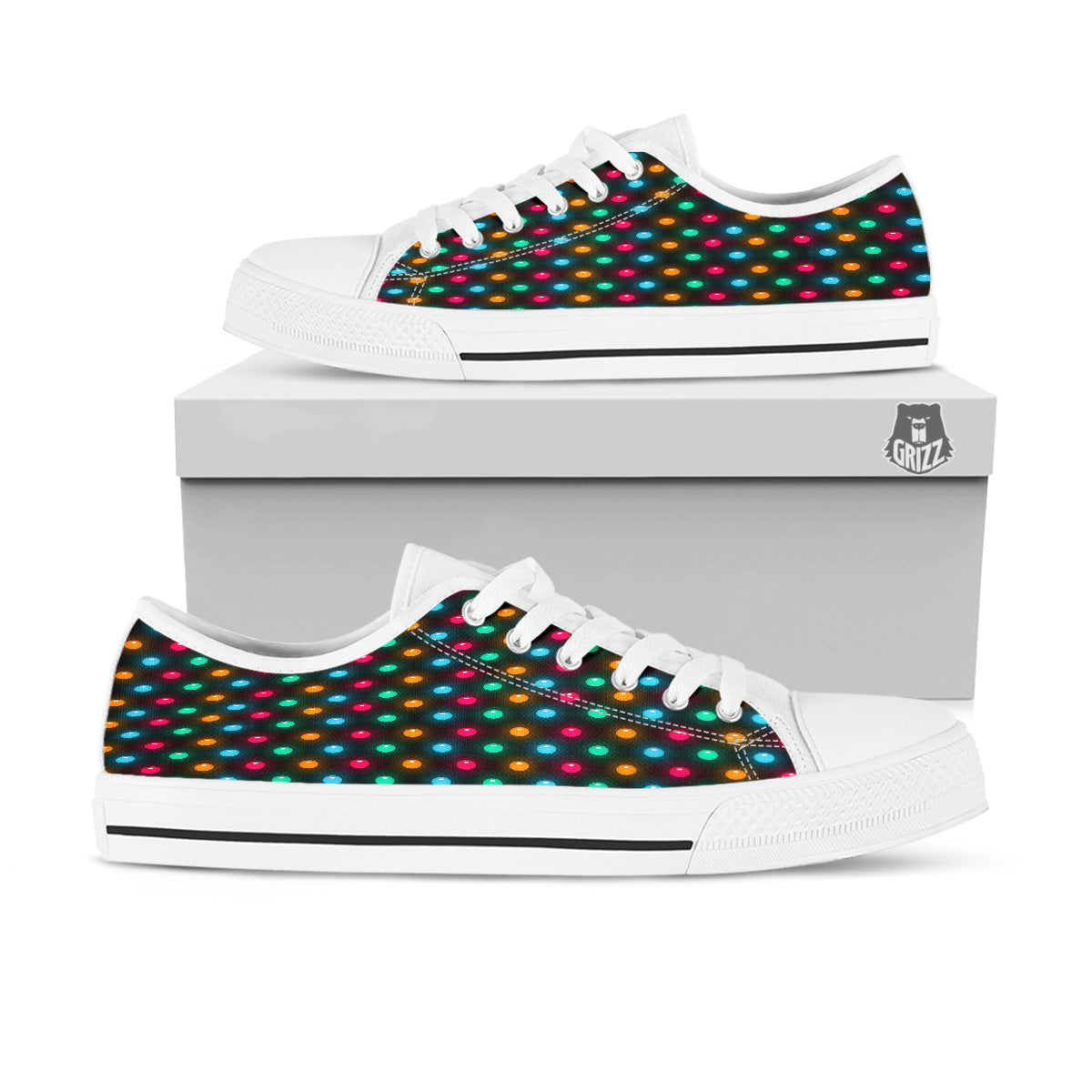Polka Dot Light Print White Low Top Shoes-grizzshop