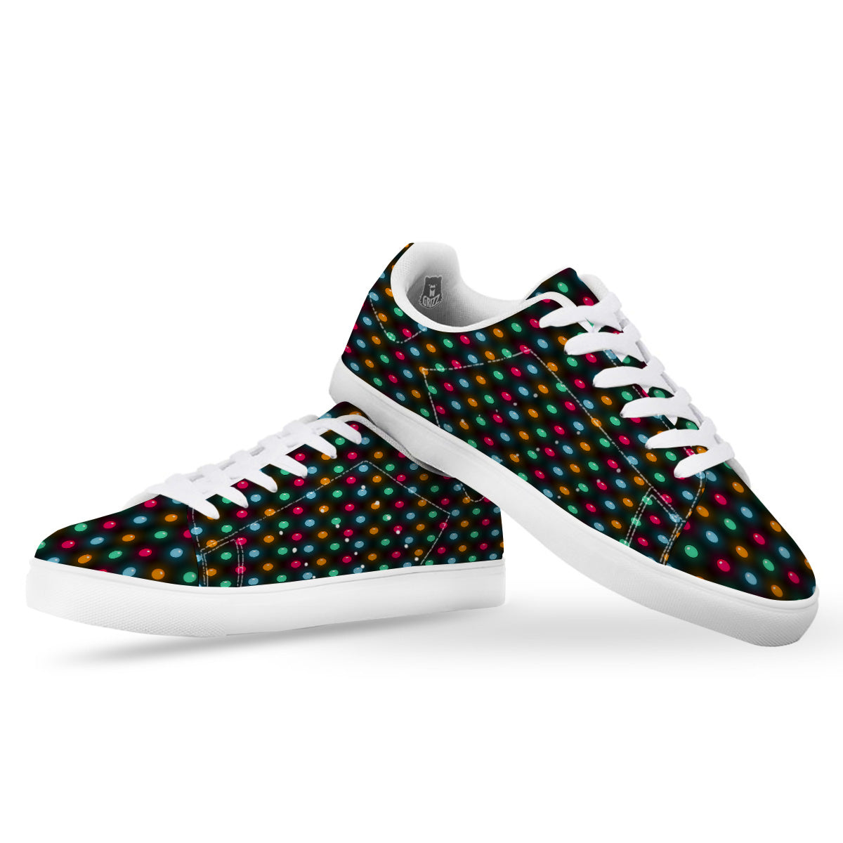 Polka Dot Light Print White Low Top Sneakers-grizzshop