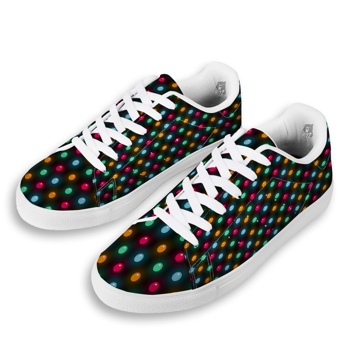 Polka Dot Light Print White Low Top Sneakers-grizzshop