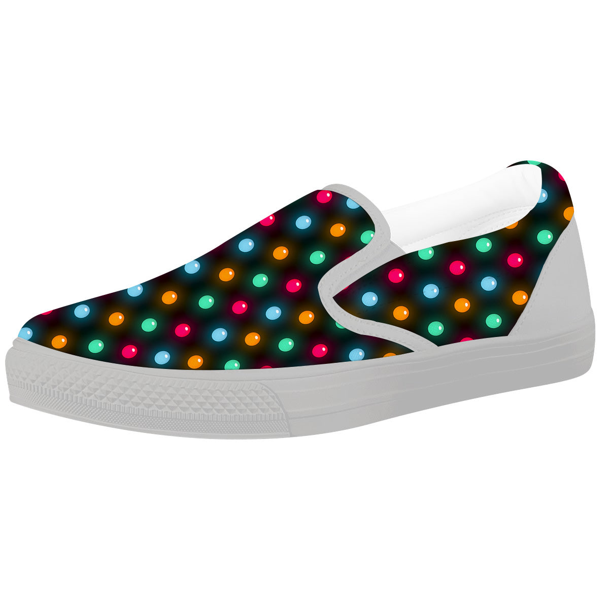 Polka Dot Light Print White Slip On Shoes-grizzshop