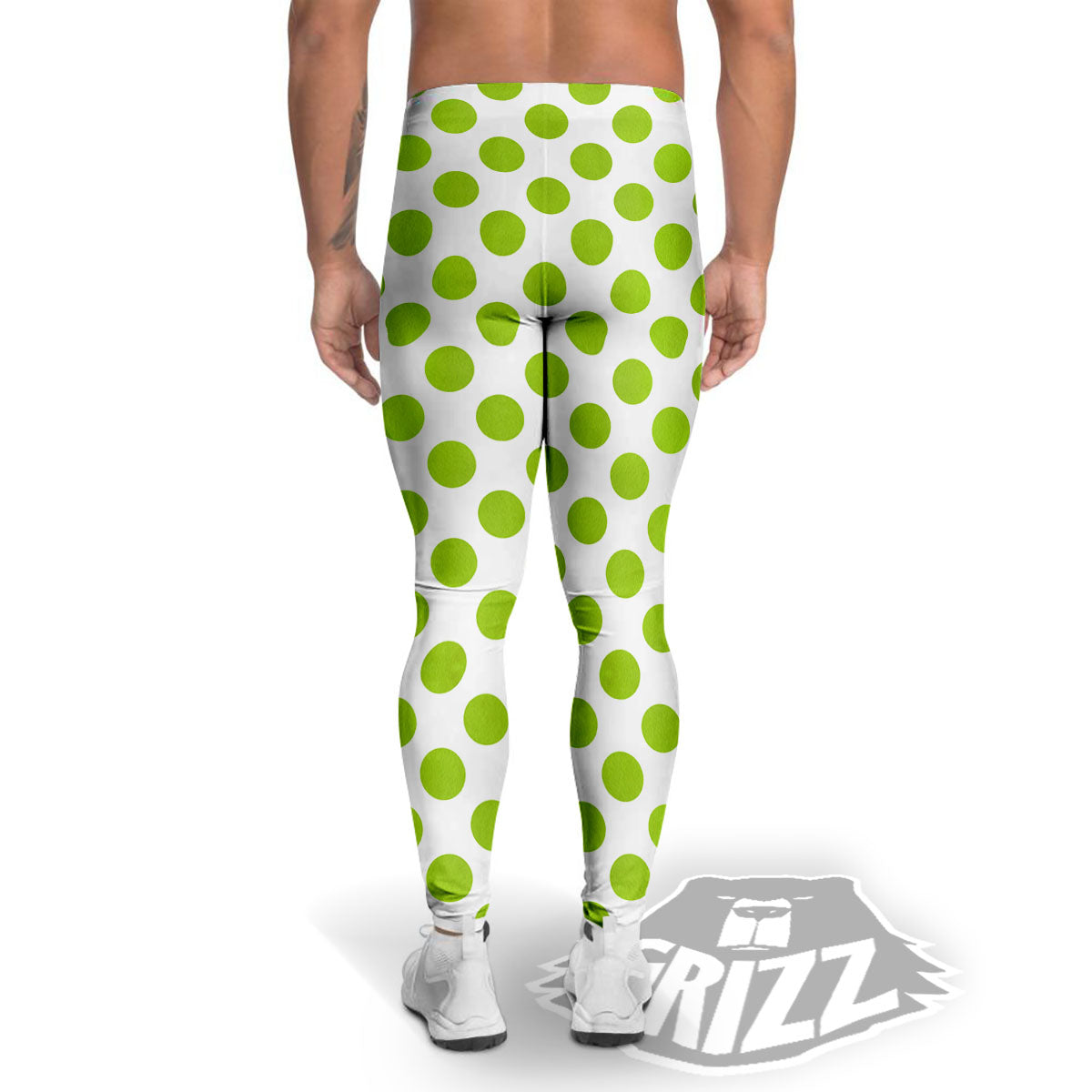 Polka Dot Lime Green And White Print Men's Leggings-grizzshop