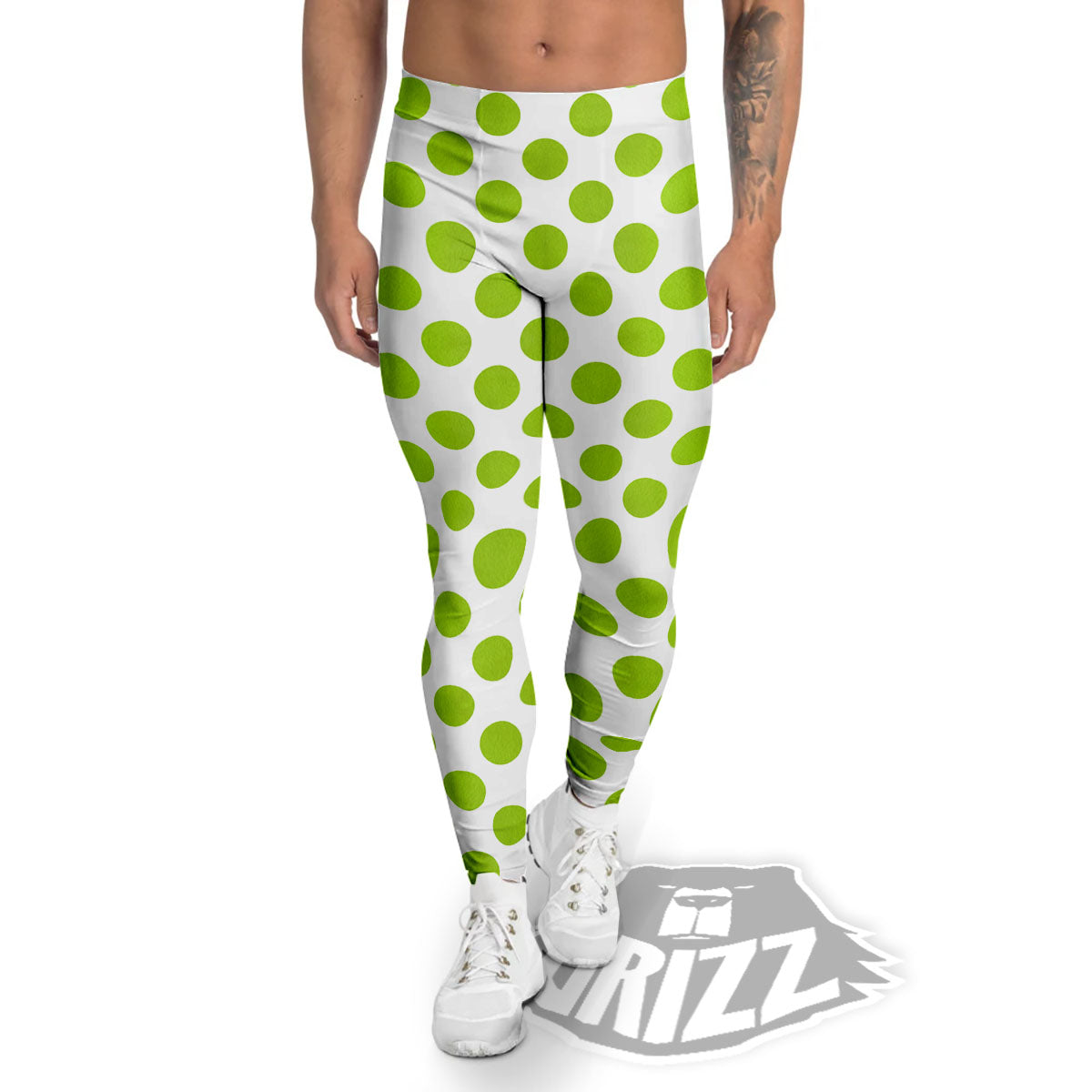 Polka Dot Lime Green And White Print Men's Leggings-grizzshop